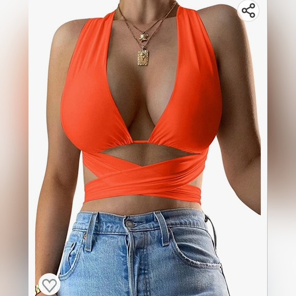 Kaximil (amazon) sleeveless halter crisscross cami tank top orange medium - Picture 1 of 2